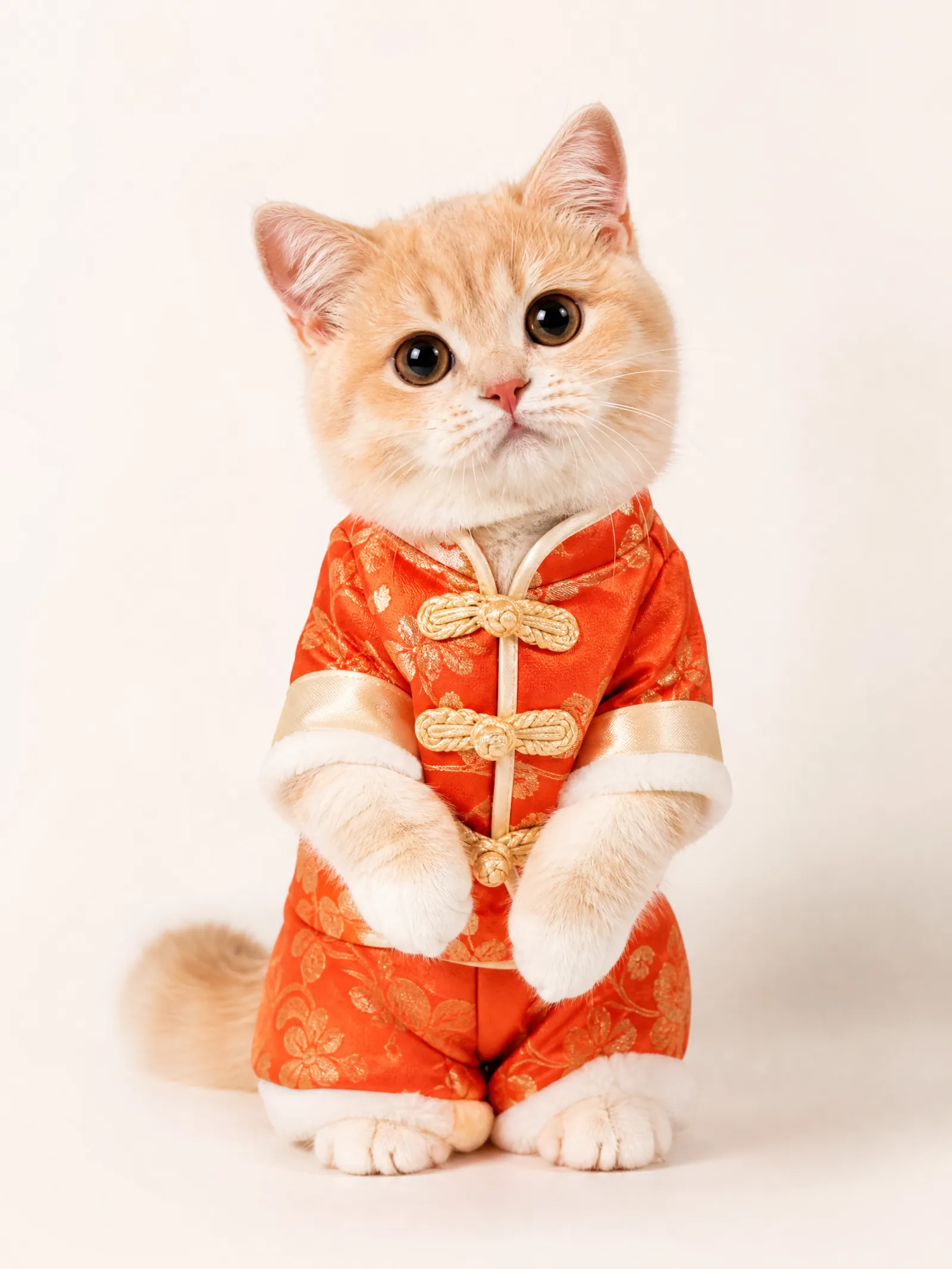 身着喜庆唐装的猫咪节日服装秀作品